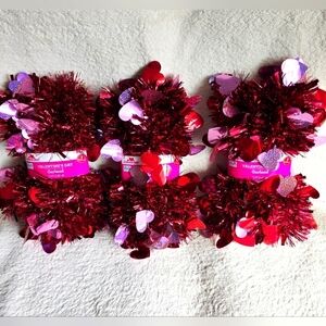 NWT Valentine's day red Tinsel Garland with Hearts, bundle of 3, home decor 12ft